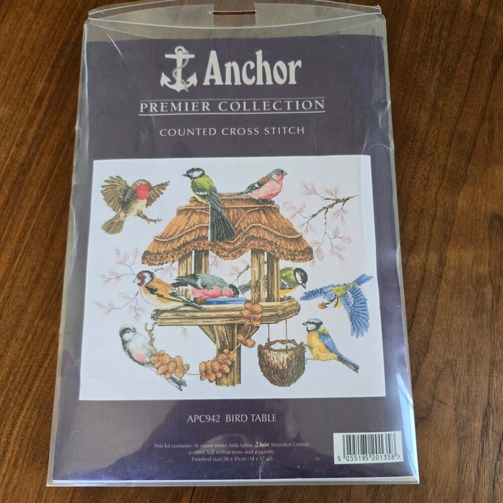 Anchor Bird Table Counted Cross Stitch Kit Open Pkg Birding Crafter Needlework